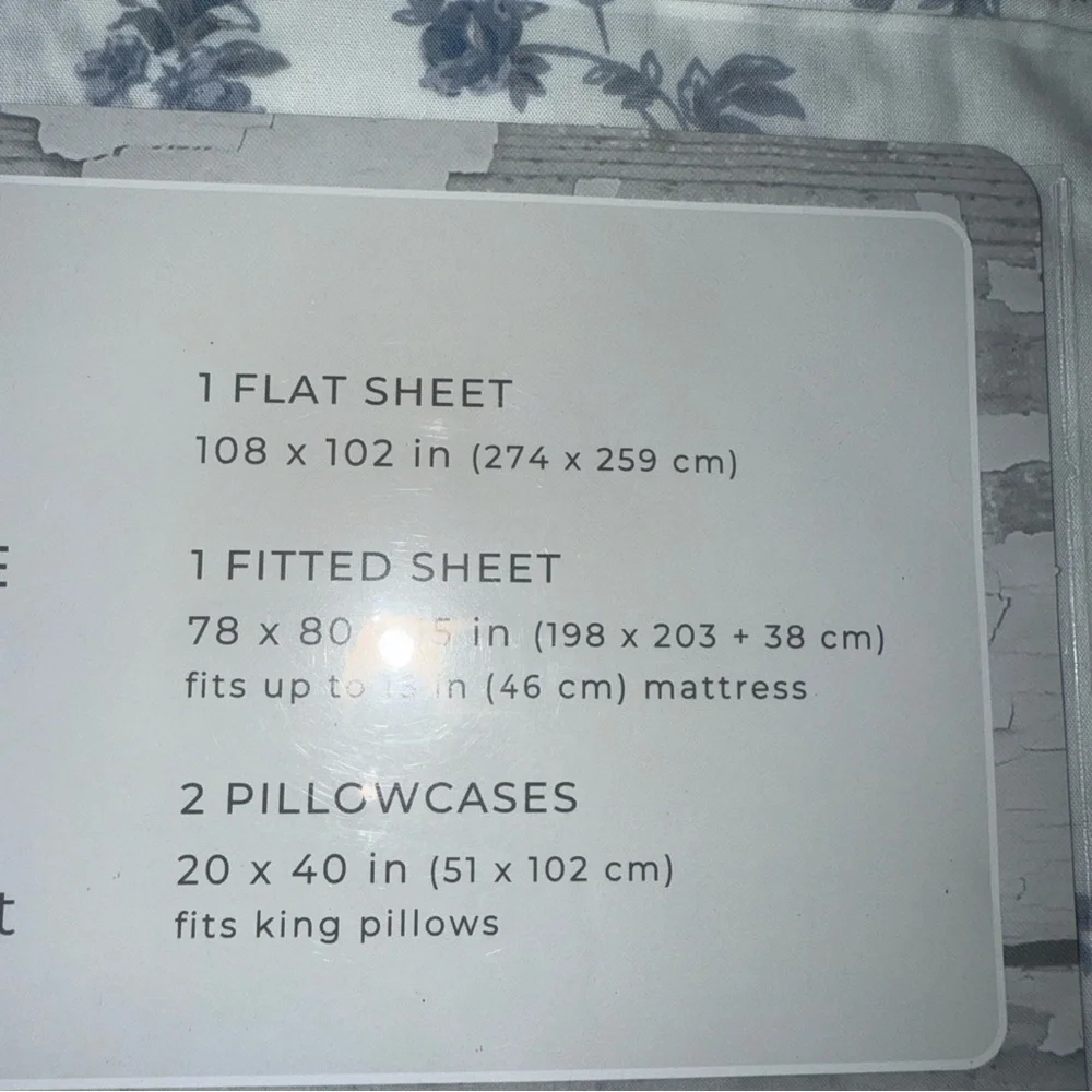Shabby chic cotton king sheet set roses blue new